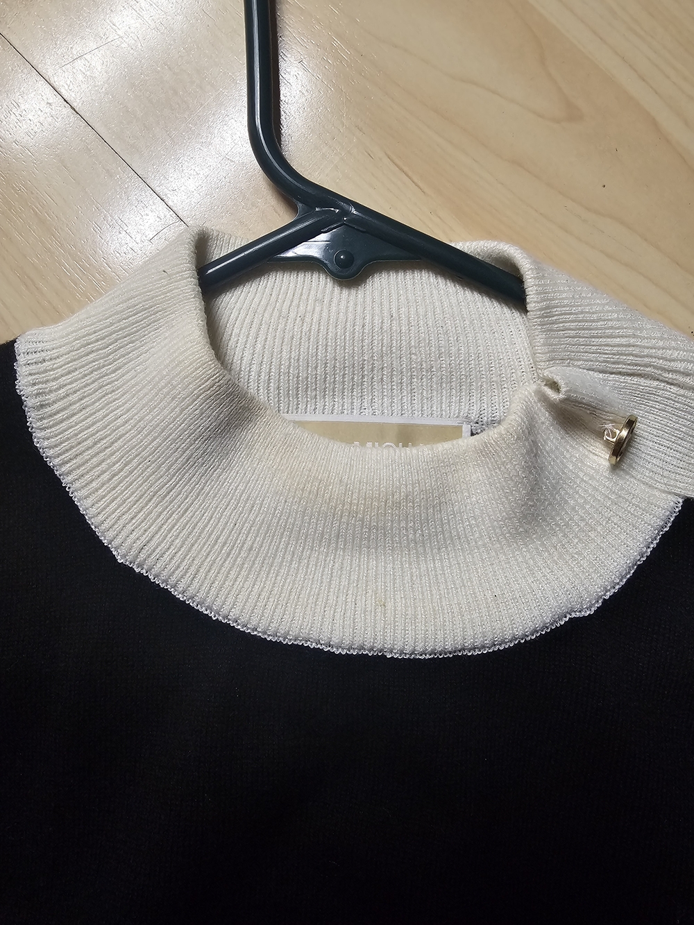 Michael Kors Black Sweater with Cream Ribbed Mock Neck
